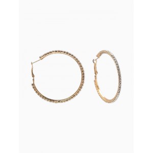 Серьги-кольца со стразами d=5.5 см, белые, цвет золотистый