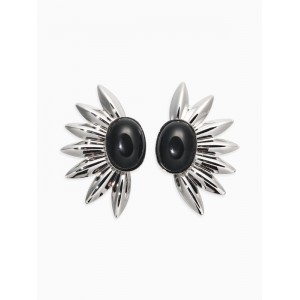 Серьги «полу солнце», чёрные, цвет серебристый