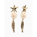 Серьги «Морской мир», рыбки с ракушкой, белые, цвет золотистый