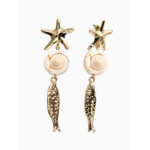 Серьги «Морской мир», рыбки с ракушкой, белые, цвет золотистый Серьги «Морской мир», рыбки с ракушкой, белые, цвет золотистый