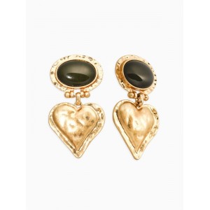 Серьги «Винтаж. Овал с сердцем», зелёные, цвет золотистый