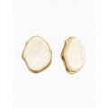 Серьги большие «Мятый овал», акрил, белые, цвет золотистый