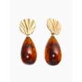 Серьги акрил «Веер с каплей», коричневые, цвет золотистый