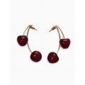 Серьги двойные «Черешня», бордовые, цвет золотистый