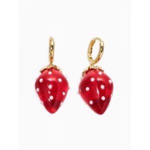 Серьги конго «Клубника в крапинку», красные, цвет золотистый