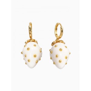 Серьги конго «Клубника в крапинку», белые, цвет золотистый