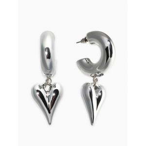 Серьги кольца с подвеской «Сердечки», d=2.5 см, цвет серебро