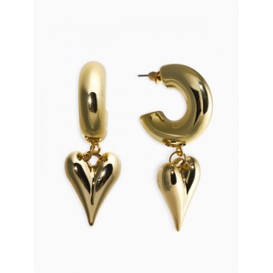 Серьги кольца с подвеской «Сердечки», d=2.5 см, цвет золото