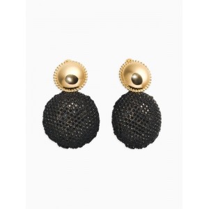 Серьги «Сияние вечера. Двойной круг», чёрные, цвет золотистый