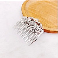 Основа для заколки-шпильки с узором 52x56мм, сеттинг круг 12мм, цвет ант. серебро