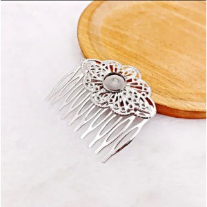 Основа для заколки-шпильки с узором 52x56мм, сеттинг круг 12мм, цвет ант. серебро