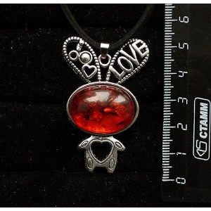 Кулон из янтаря (иск.) цвет коньячный, "зайчик", овал 25х18мм