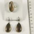 Кольцо и серьги из раухтопаза, капля 25х16мм р-р 17-19