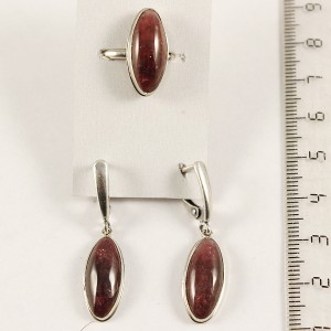 Кольцо и серьги из турмалина (розовый), листик 18х8мм р-р 17-18