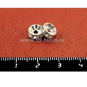 Рондель 8 мм светлое серебро бесцветные стразы 10 штук