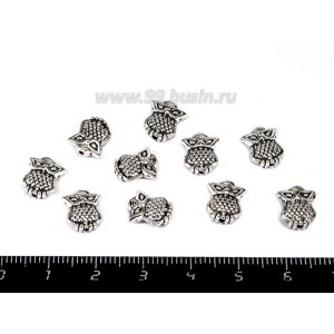 Бусина металлическая Совушка 10*8*3 мм, цвет старое серебро 10 штук/упаковка