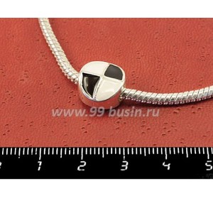 Пандора металлическая с Черно/белой эмалью Графика круг, цвет светлое серебро, 1 штука