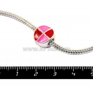 Пандора металлическая с Розово-красной эмалью Графика круг, цвет светлое серебро, 1 штука