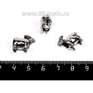 Бусина металлическая Буйвол 17*14 мм, внутреннее отверстие - 5 мм, цвет старое серебро, 1 штука