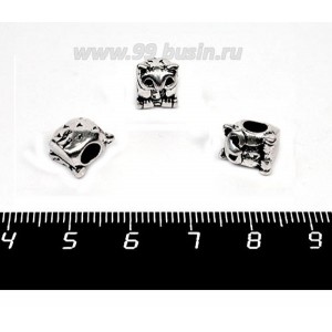 Бусина металлическая Филин 10*8 мм, внутреннее отверстие - 4 мм, цвет старое серебро, 1 штука