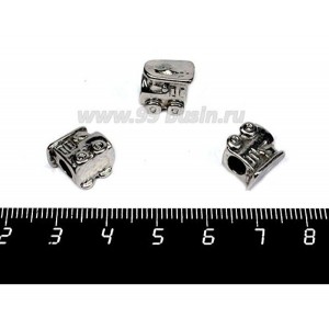 Бусина металлическая Паровозик 11*10 мм, внутреннее отверстие - 4 мм, цвет старое серебро 1 штука