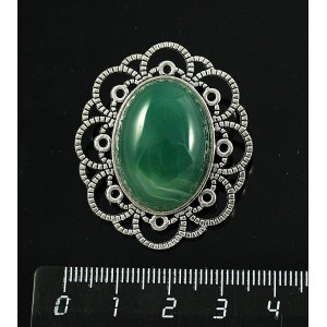 Брошь из агата зеленого (тонировка) "ромашка", овал 25х18мм