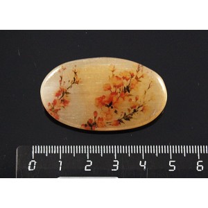 Брошь из селенита "красная мальва" овал 45*27мм