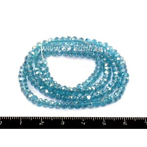 Бусина стеклянная на нити Мелкая грань 4*3,5 мм, цвет морская волна/перламутр около 150 штук /нить