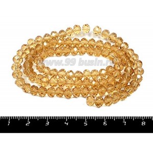 Бусина стеклянная на нити Мелкая грань 6*4 мм, цвет светло-медовый около 100 штук/нить