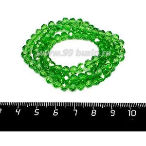 Бусина стеклянная на нити Мелкая грань 6*4 мм, цвет ярко-зеленый около 100 штук/нить