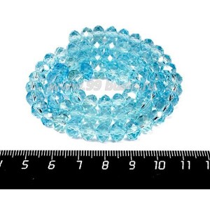 Бусина стеклянная на нитке мелкая грань 8*6 мм цвет светлая морская волна около 40 см/нить