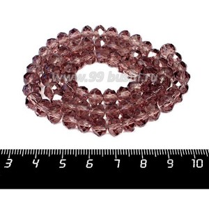 Бусина стеклянная на нитке мелкая грань 8*6 мм цвет светлый аметист около 40 см/нить