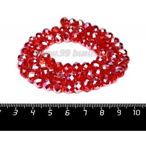 Бусина стеклянная на нитке мелкая грань 8*6 мм цвет красный/бензин около 40 см/нить