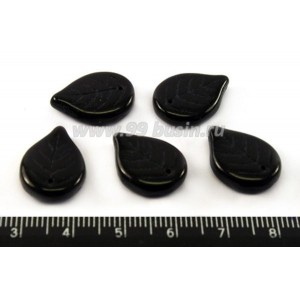 Бусина стеклянная Листик  плоский  черный, 18*13 мм,  5 шт/упак, ЧЕХИЯ