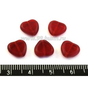 Бусина стеклянная "сердечко" 10 мм плоская красная ПРОЗРАЧНАЯ 5 шт/упак, ЧЕХИЯ