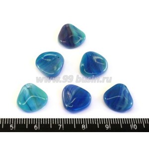 Бусина стеклянная Лепесток выпуклый 13*14*4 мм сине-голубой меланж, непрозрачный 6 шт/упак ЧЕХИЯ