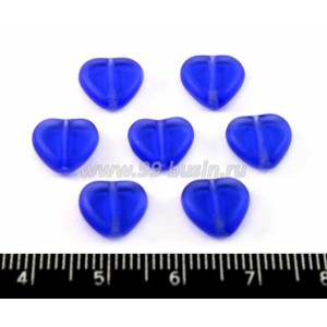 Бусина стеклянная Сердечко 9 мм, плоская, цвет "светлое индиго" прозрачная 7 шт/упак ЧЕХИЯ