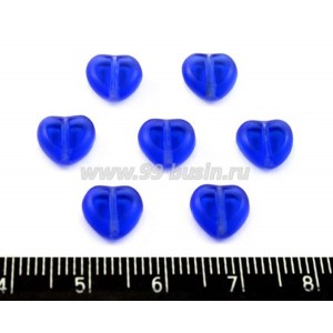 Бусина стеклянная Сердечко 8 мм плоское светлое индиго, прозрачное 7 шт/упак ЧЕХИЯ