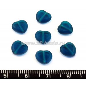 Бусина стеклянная Сердечко 8 мм цвет "темная морская волна", плоское прозрачное, 7 шт/упак ЧЕХИЯ