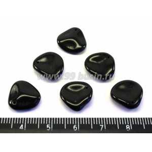 Бусина стеклянная Лепесток выпуклый 13*14*4 мм черный непрозрачный 6 шт/упак ЧЕХИЯ