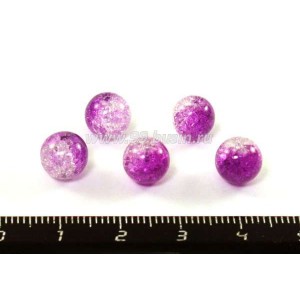 Бусина "битое стекло" круглая 8 мм, цвет сиреневый/прозрачный 5 шт/уп