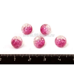 Бусина "битое стекло" круглая 8 мм, цвет малиновый/прозрачный 5 шт/уп