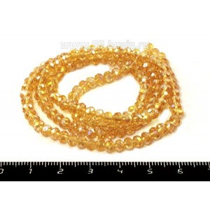 Бусина стеклянная на нити Мелкая грань 4*3,5 мм, светло-медовый/перламутр около 150 штук /нить