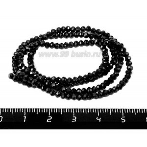 Бусины хрустальные на нити форма Рондель 3*2 мм цвет чёрный 43 см нить /180 бусин