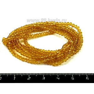 Бусины хрустальные на нити форма Рондель 3*2 мм цвет медовая 45 см нить /200 бусин