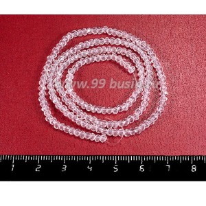 Бусины хрустальные на нити форма Рондель 3*2 мм бесцветные прозрачные 43 см нить/около 200 бусин