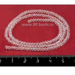 Бусины хрустальные на нити форма Рондель 3*2 мм бесцветный прозрачный/радужный, 40 см нить /200 бусин Бусины хрустальные на нити форма Рондель 3*2 мм бесцветный прозрачный/радужный, 40 см нить /200 бусин