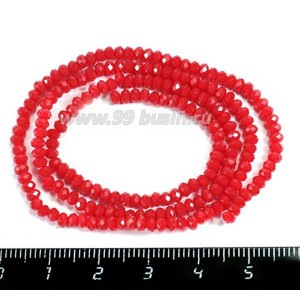 Бусины хрустальные на нити форма Рондель 3*2 мм красный НЕпрозрачный около 42 см нить /180 бусин