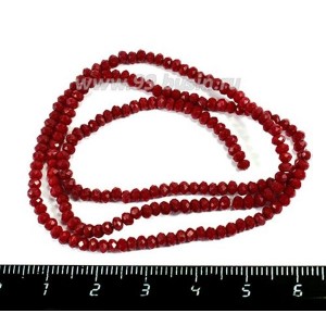 Бусины хрустальные на нити форма Рондель 3*2 мм тёмно-красный НЕпрозрачный около 42 см нить /180 бусин