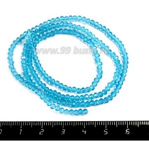 Бусины хрустальные на нити форма Рондель 3*2 мм цвет морская волна 40 см нить /200 бусин